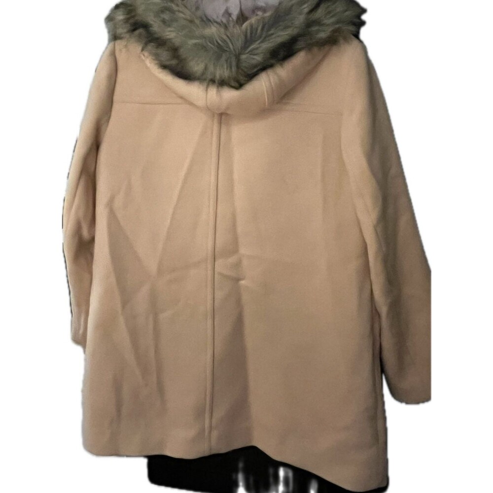 J. Crew Camel Peach Hooded Wool-Blend Coat with Faux-Fur Trim size 12 - Picture 3 of 5